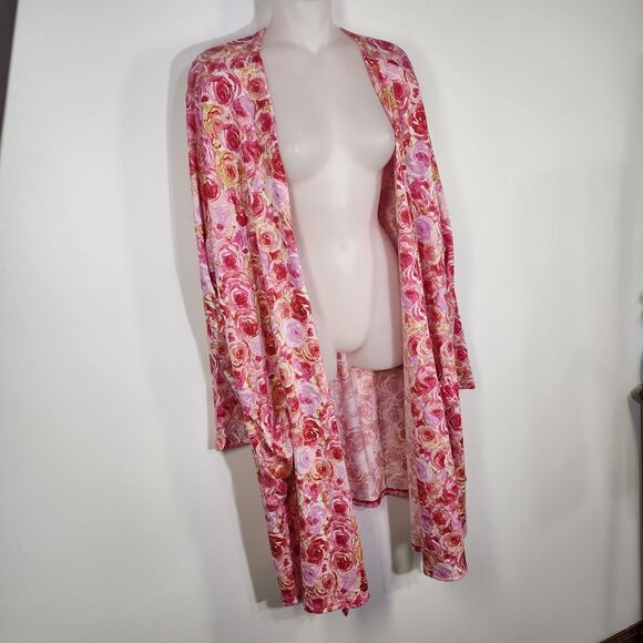 LuLaRoe Caroline Cardigan Sweater Women 3XL Pink Rose Floral Pockets Long Sleeve - Picture 3 of 8